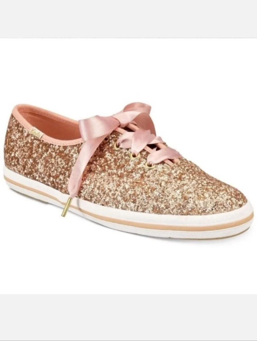 Kate Spade X Keds Rose Gold Glitter Satin Sneakers